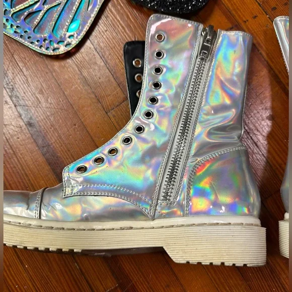 Current mood butterfly boots rave festival fairy wing holographic holiday silver - Picture 3 of 11